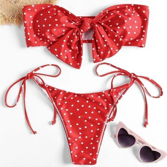 NWOT Zaful Heart Bowknot Bikini Set - Picture 5 of 11